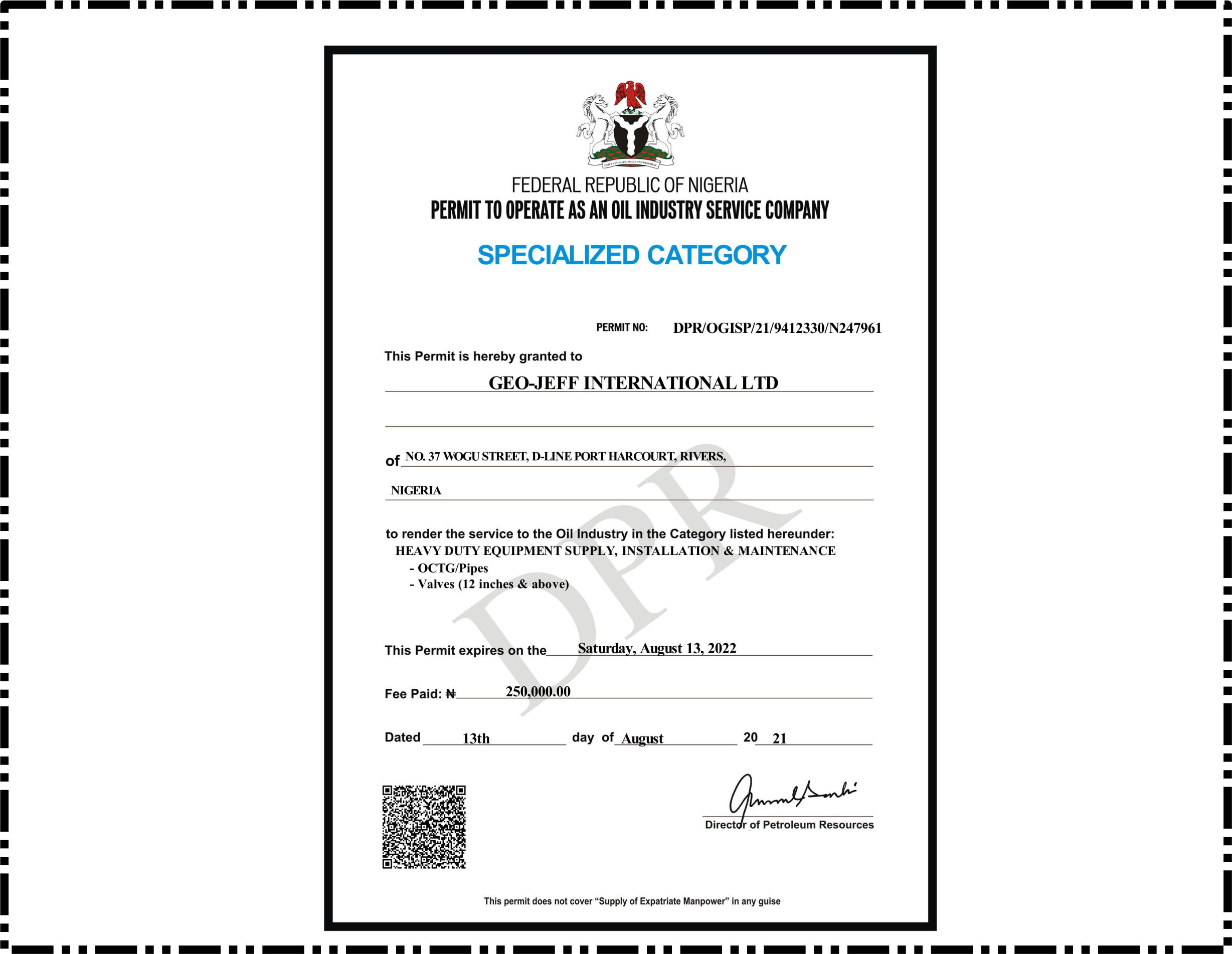 Specialised Certificate